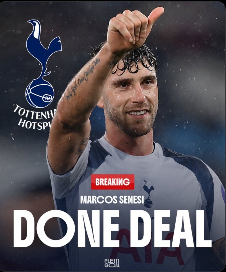 热刺敲定免签塞内西，五年合同至2030年