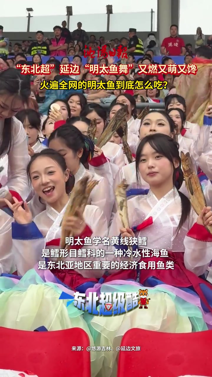 东北超现明太鱼舞,延边啦啦队场边晒美食元素